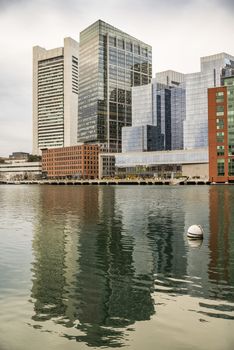 Portrait of Downtown financial district in Boston, MA USA