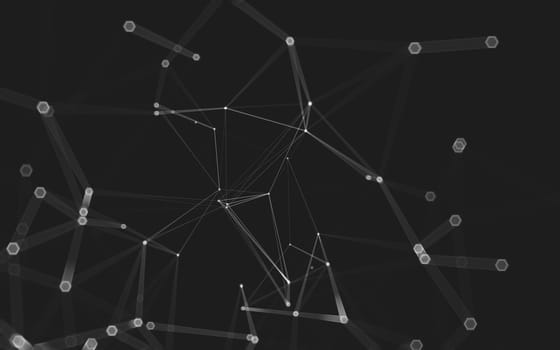 Abstract polygonal space low poly dark background with connecting dots and lines. Connection structure. 3d rendering