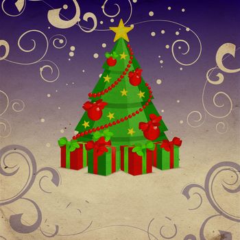 christmas cartoon tree old paper background