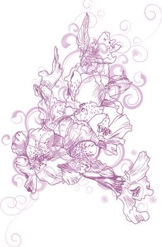 pink hand drawn flowers and decorative curves