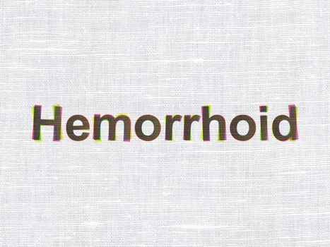 Health concept: CMYK Hemorrhoid on linen fabric texture background