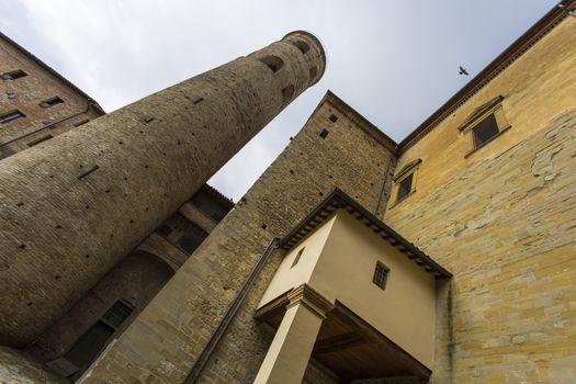 View from below using a wide angle lens of an ancient tower