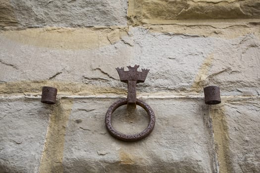 Close-up of an antique ring for tying horses