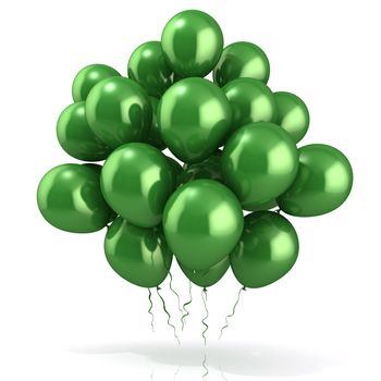 Green balloons crowd, isolated on white background