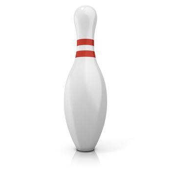 Single bowling pin with red stripes, isolated on white