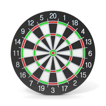 Dartboard. Front view. 3D render illustration isolated on white background