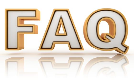 FAQ - frequently asked question abbreviation, golden letter sign isolated on white background