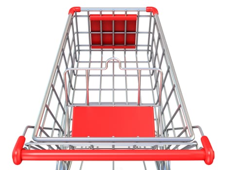 Shopping cart, top view. 3D render illustration isolated on white background