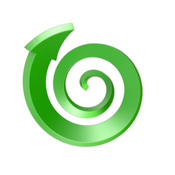 Green spiral arrow.Top view. 3D render illustration isolated on white background