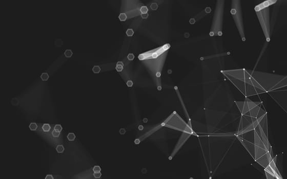 Abstract polygonal space low poly dark background with connecting dots and lines. Connection structure. 3d rendering