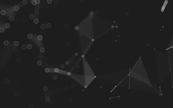 Abstract polygonal space low poly dark background with connecting dots and lines. Connection structure. 3d rendering