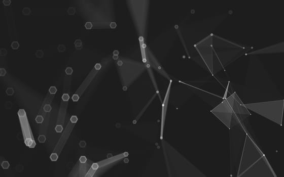 Abstract polygonal space low poly dark background with connecting dots and lines. Connection structure. 3d rendering