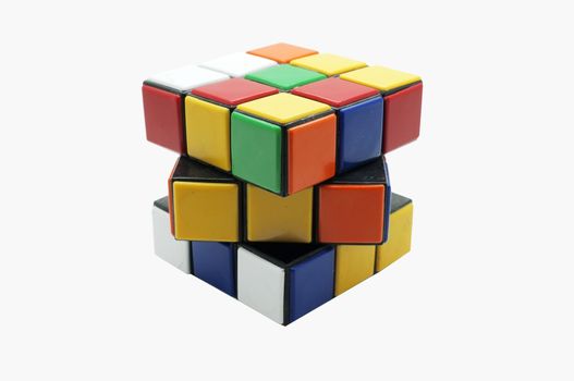 Colorful puzzle Cube isolated on white background, magic cube