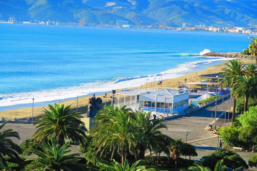 View of the promenade and the beach of Savona,Liguria,Italy