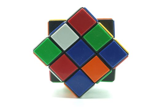 Colorful puzzle Cube isolated on white background, magic cube