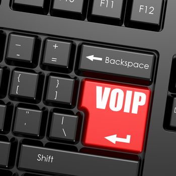 Red enter button on computer keyboard, VOIP word. Business concept, 3d rendering
