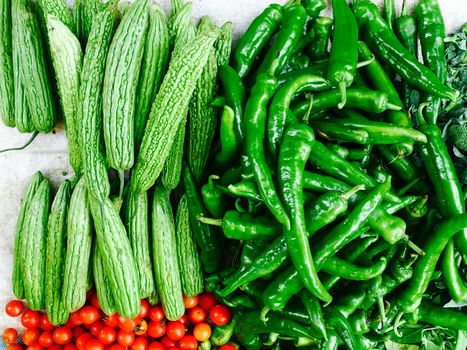 fresh market gourd and green bell pepper chili