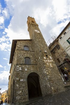 Prior's Palace, Montalcino, SI, IT- October 4, 2015. Bottom view of Prior's Palace of Montalcino.