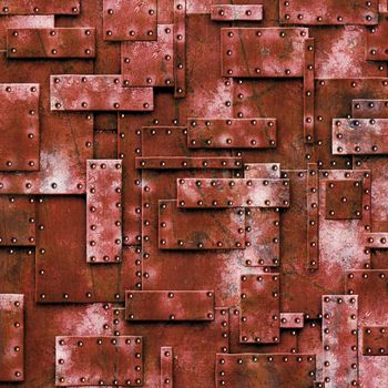 red rusty fix wall. grunge metal background and texture. 3d illustration.