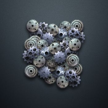 gear on the blue carbon metallic wall. 3d illustration. material design.
