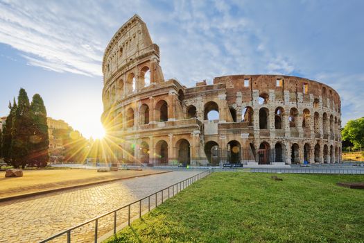 Colosseum in Rome with morning sun, Italy, Europe.