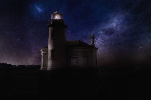 Lighthouse Under the Stars, Color Image, Night