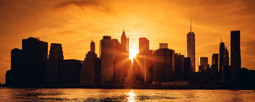 Panoramic view of New York City Manhattan midtown at sunset