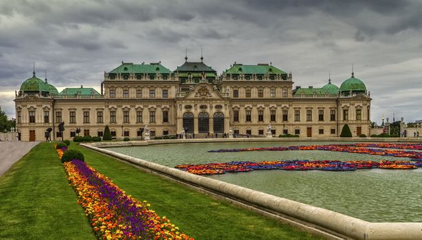 Beautiful view of famous castle Schloss Belvedere, built by Johann Lukas von Hildebrandt as a summer residence for Prince Eugene of Savoy, in Vienna, Austria
