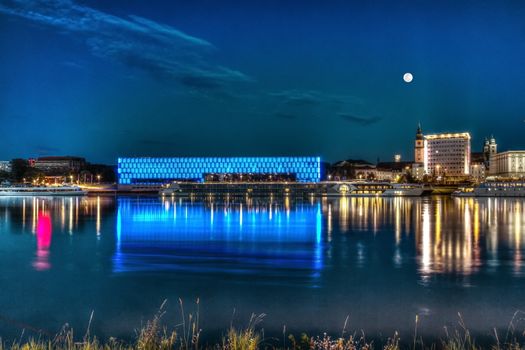 Lentos Art Museum in Linz by night, Austria