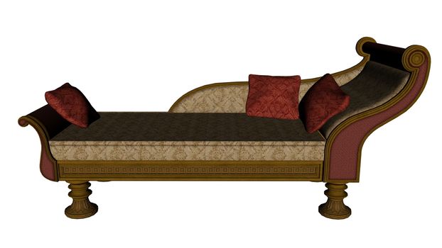 Meridienne, vintage sofa or bed isolated in white background - 3D render