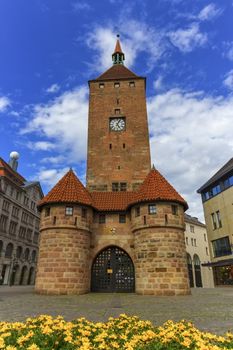 The white tower, Weisser Turm, in Nuremberg by day, Bavaria, Germany