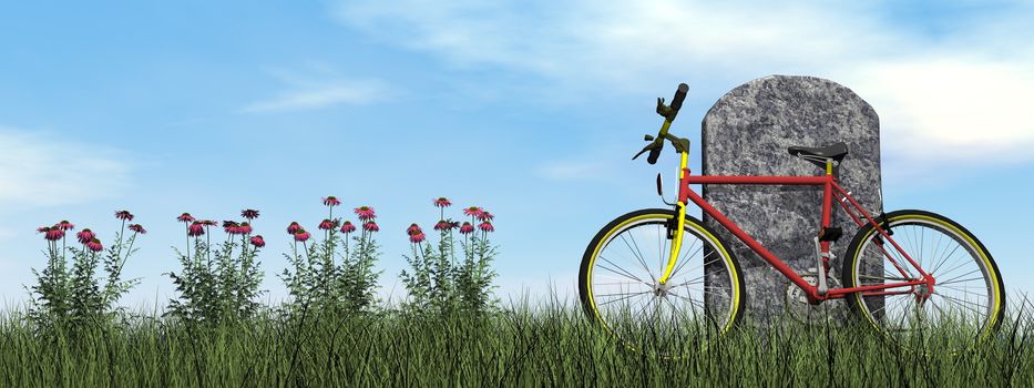 Cyclist tombstone by cloudy day - 3D render