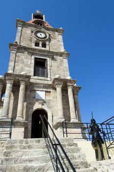 Roloi Clock Tower, Rhodos GR - September 14, 2014. Bottom view of clock tower of Rhodos