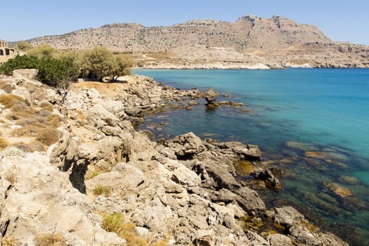 Panoramic view of the coastline of Agathi beach