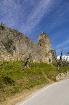 View of the walls of an ancient Tuscan castle