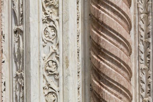 Close-up view of a detail of an ancient marble column