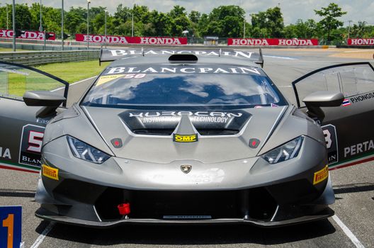 BURIRAM - THAILAND 24 : Lamborghini Super Trofeo Asia on display Buriram Super Race 2016 at Chang International Racing Circuit on July 24, 2016, Buriram, Thailand.