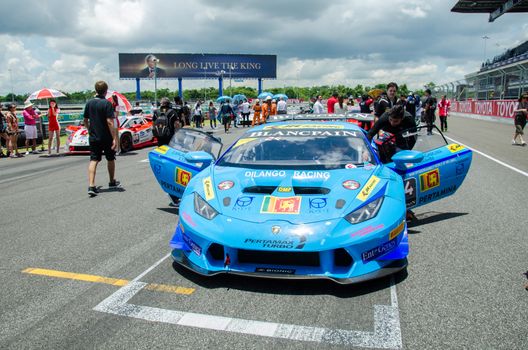 BURIRAM - THAILAND 24 : Lamborghini Super Trofeo Asia on display Buriram Super Race 2016 at Chang International Racing Circuit on July 24, 2016, Buriram, Thailand.