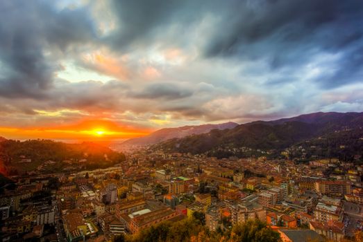 view of the city of Carrara using HDR technique at sunset