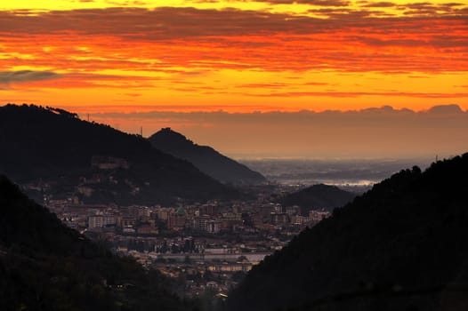 Panoramic view of the city of Massa at dawn