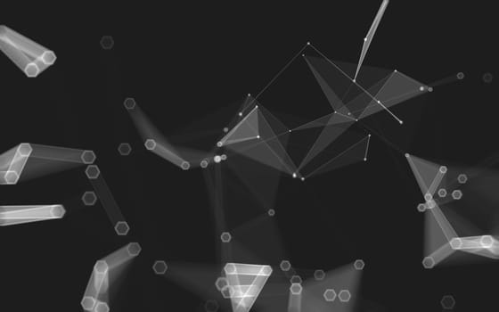 Abstract polygonal space low poly dark background with connecting dots and lines. Connection structure. 3d rendering