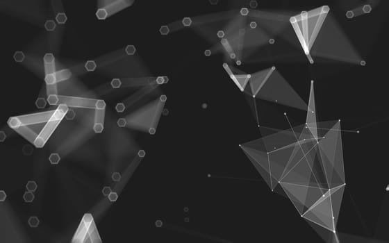 Abstract polygonal space low poly dark background with connecting dots and lines. Connection structure. 3d rendering