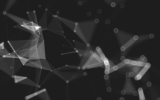 Abstract polygonal space low poly dark background with connecting dots and lines. Connection structure. 3d rendering