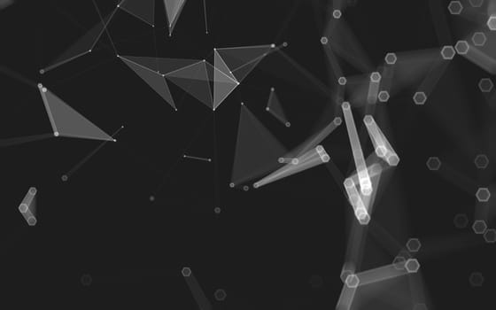 Abstract polygonal space low poly dark background with connecting dots and lines. Connection structure. 3d rendering