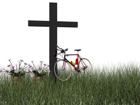 death in a bicycle accident isolated in white background