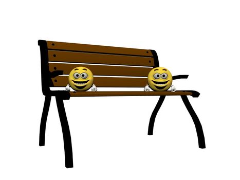 bench with two happy emoticon money isolated in white background