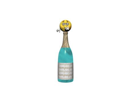 emoticon sick of having drunk too much champagne isolated in white background