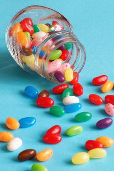 sweet and colorful jellybeans in a jar