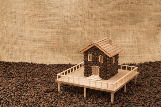 House made of coffee on sea of coffee