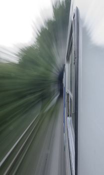 Train enters the tunnel seen from the window